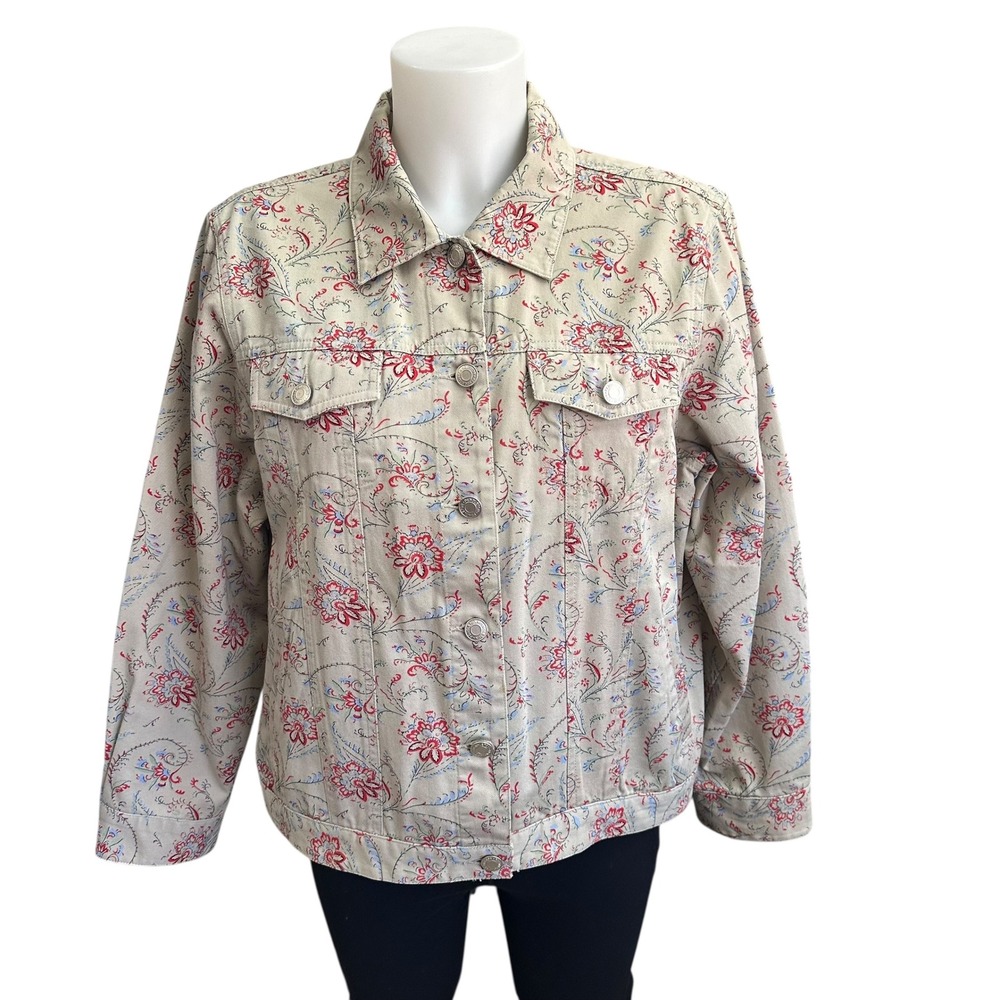 Pendleton Denim Jean Jacket Size Medium Beige Flo… - image 1